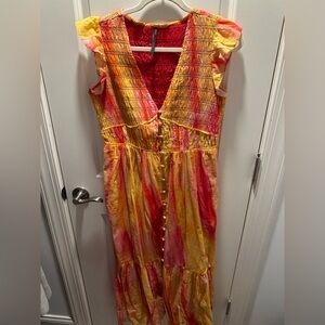 NWOT Anthropologie Sunset Orange Button Maxi Dress